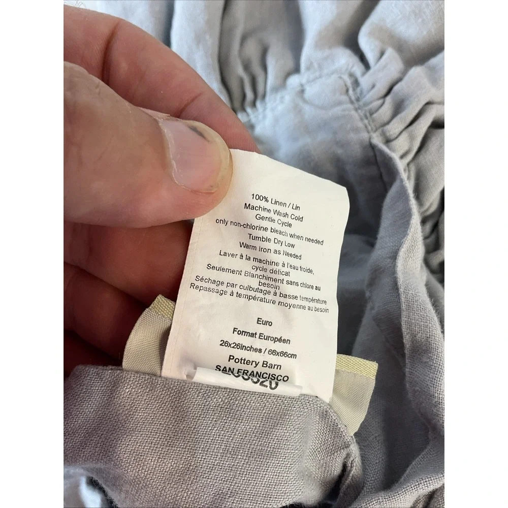 Pottery Barn 100% Linen Ruffle Pillow Cover Case 26x26 Gray